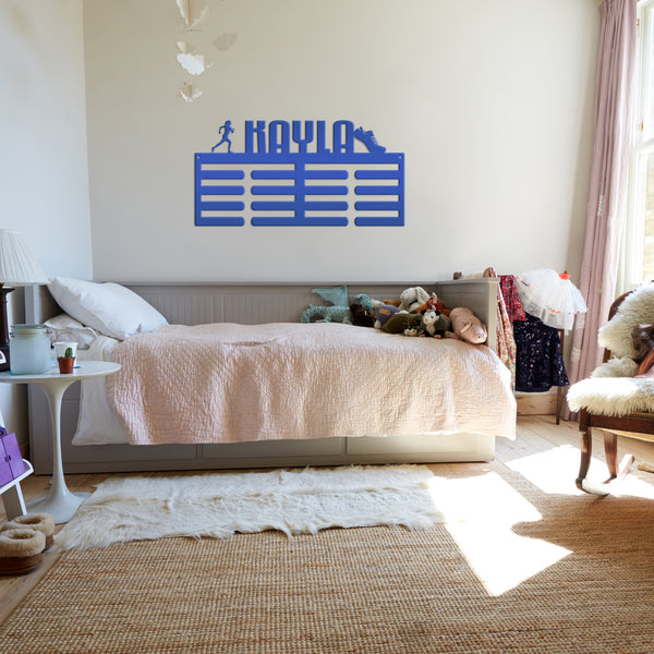 Personalized Track/Cross Country Running Medals Holder - Senior Gift-Metal Holder for Medals-Kids Bedroom Decor-Medal Holder-Ribbons-Pesonalized Medal Display for Bedroom-Custom Medal Holder for Awards-Medal Hanger-Sports Bedroom Decor
