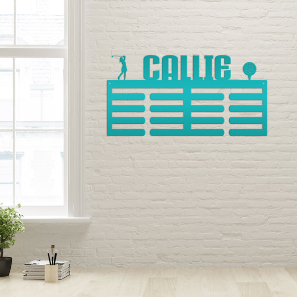 Personalized Golf Medals Holder - Senior Gift-Metal Holder for Medals-Kids Bedroom Decor-Medal Holder-Ribbons-Pesonalized Medal Display for Bedroom-Custom Medal Holder for Awards-Medal Hanger-Sports Bedroom Decor