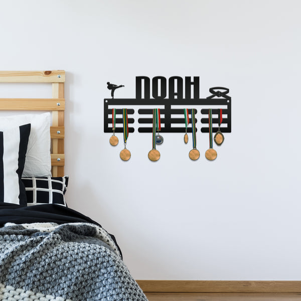 Personalized Karate Medals Holder - Martial Arts Sign-Medal-Ribbon Holder-Hanger-Kids Bedroom Decor-Medal Hooks