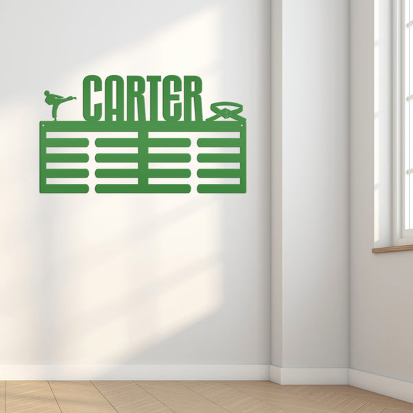 Personalized Karate Medals Holder - Martial Arts Sign-Medal-Ribbon Holder-Hanger-Kids Bedroom Decor-Medal Hooks