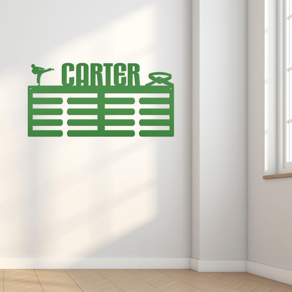 Personalized Karate Medals Holder - Martial Arts Sign-Medal-Ribbon Holder-Hanger-Kids Bedroom Decor-Medal Hooks