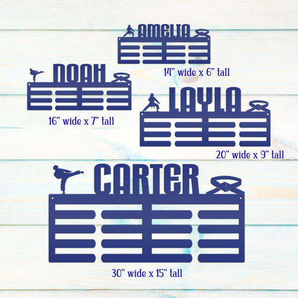 Personalized Karate Medals Holder - Martial Arts Sign-Medal-Ribbon Holder-Hanger-Kids Bedroom Decor-Medal Hooks
