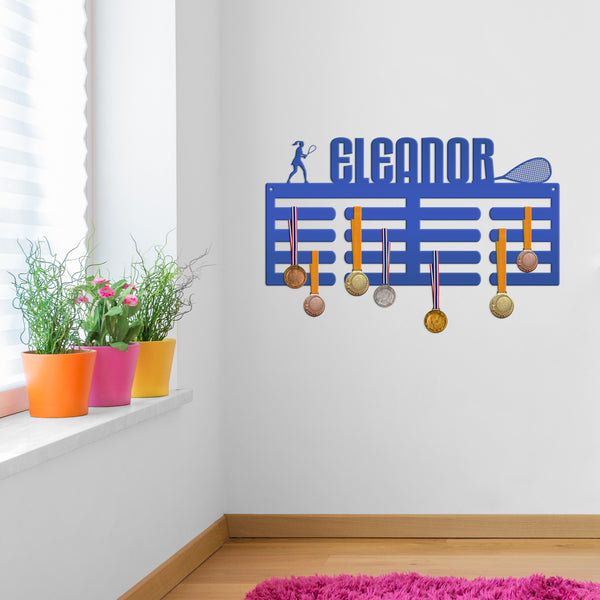 Medal Holder, Custom Name sign For the Racquetball player, Personalized Racquetball Wall Decor, Metal Awards Rack, Special Gift Idea
