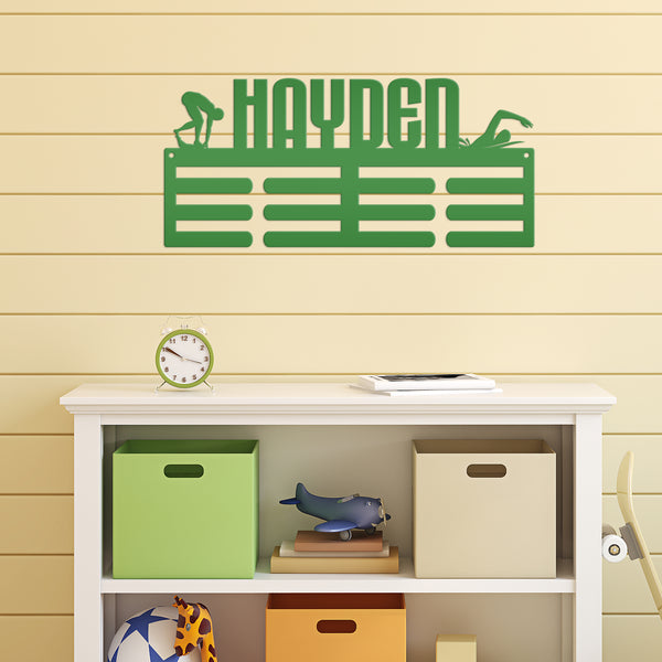 Personalized Swimming Medals Holder-Medal Holder-Kid Bedroom Decor-Medal Hanger-Ribbon Holder