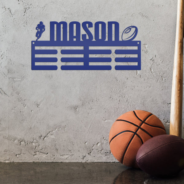 Personalized Football Medal Holder - Senior Gift-Metal Holder for Medals-Kids Bedroom Decor-Medal Holder-Ribbons-Pesonalized Medal Display for Bedroom-Custom Medal Holder for Awards-Medal Hanger-Sports Bedroom Decor