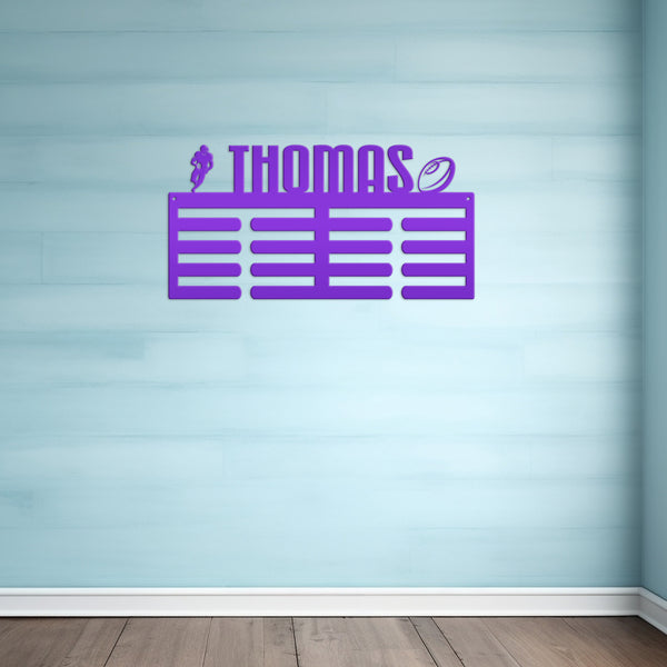Personalized Football Medal Holder - Senior Gift-Metal Holder for Medals-Kids Bedroom Decor-Medal Holder-Ribbons-Pesonalized Medal Display for Bedroom-Custom Medal Holder for Awards-Medal Hanger-Sports Bedroom Decor
