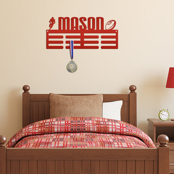 Personalized Football Medal Holder - Senior Gift-Metal Holder for Medals-Kids Bedroom Decor-Medal Holder-Ribbons-Pesonalized Medal Display for Bedroom-Custom Medal Holder for Awards-Medal Hanger-Sports Bedroom Decor