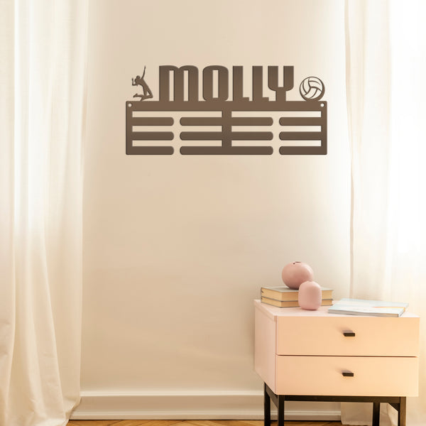 Personalized Volleyball Medals Holder - Senior Gift-Metal Holder for Medals-Kids Bedroom Decor-Medal Holder-Ribbons-Pesonalized Medal Display for Bedroom-Custom Medal Holder for Awards-Medal Hanger-Sports Bedroom Decor