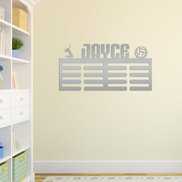 Personalized Volleyball Medals Holder - Senior Gift-Metal Holder for Medals-Kids Bedroom Decor-Medal Holder-Ribbons-Pesonalized Medal Display for Bedroom-Custom Medal Holder for Awards-Medal Hanger-Sports Bedroom Decor