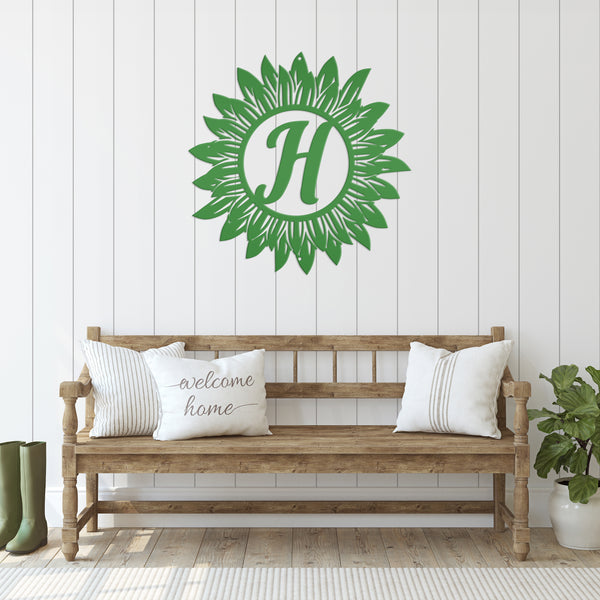 Sunflower Monogram Sign, Flower Sign with Monogram Letter, Front door sign