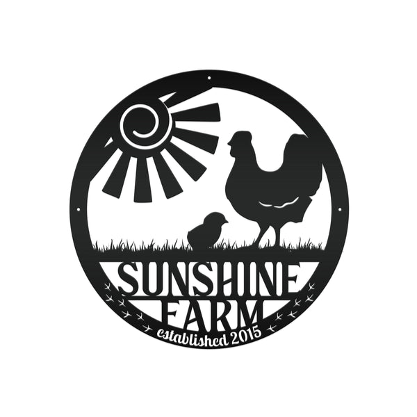 Personalized Family Farm with Established Date Chicken Metal Sign