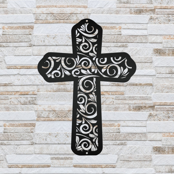 Swirl Metal Cross Sign-Christian-Religious Metal Wall Hanging Art-Home Decor-First Communion-Confirmation