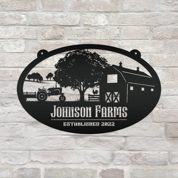 Personalized Tractor and Wagon Farm Scene Metal Sign, Family Farm Sign, Tractor, Barn Metal Sign