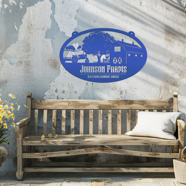 Personalized Tractor and Wagon Farm Scene Metal Sign, Family Farm Sign, Tractor, Barn Metal Sign