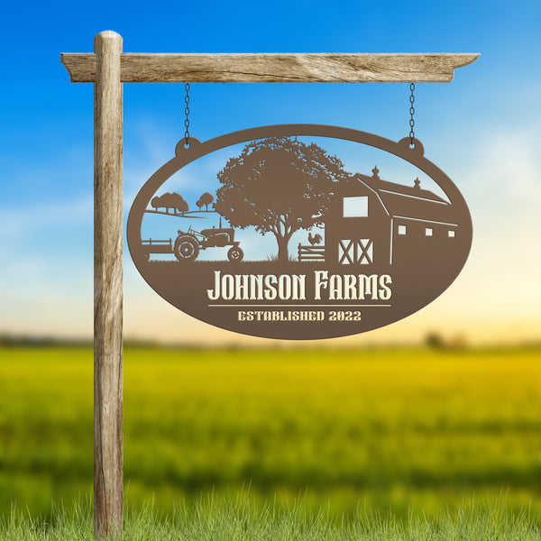 Personalized Tractor and Wagon Farm Scene Metal Sign, Family Farm Sign, Tractor, Barn Metal Sign