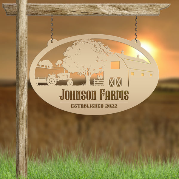 Personalized Tractor and Wagon Farm Scene Metal Sign, Family Farm Sign, Tractor, Barn Metal Sign