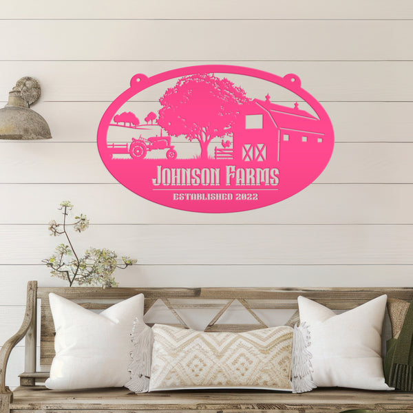 Personalized Tractor and Wagon Farm Scene Metal Sign, Family Farm Sign, Tractor, Barn Metal Sign