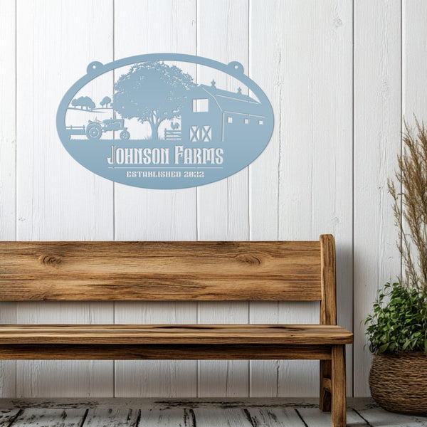 Personalized Tractor and Wagon Farm Scene Metal Sign, Family Farm Sign, Tractor, Barn Metal Sign