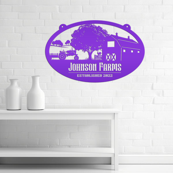 Personalized Tractor and Wagon Farm Scene Metal Sign, Family Farm Sign, Tractor, Barn Metal Sign