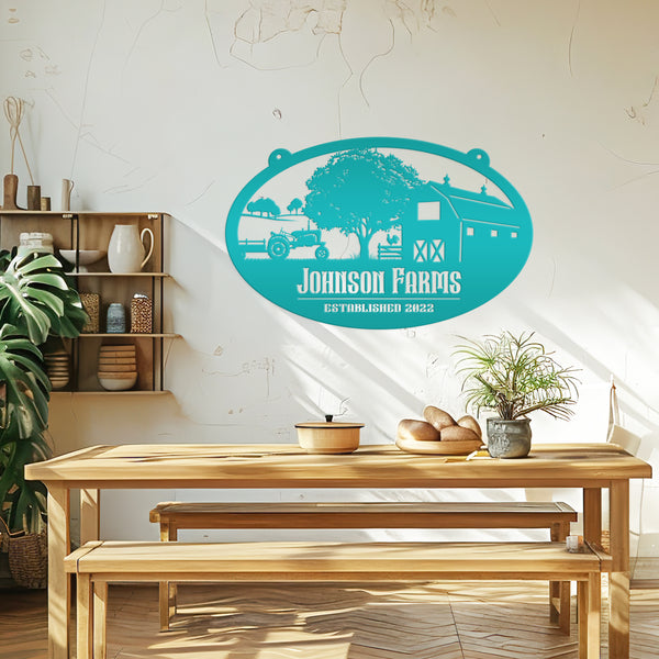 Personalized Tractor and Wagon Farm Scene Metal Sign, Family Farm Sign, Tractor, Barn Metal Sign