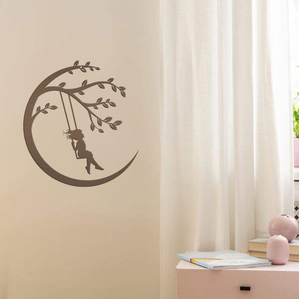 Moon Sign with Swinging Child, Child Swings on the Moon, Nursery Wall Decor, Kids Bedroom Wall Art, Girls Bedroom Room Decor for the Wall, Child's Bedroom Wall Art