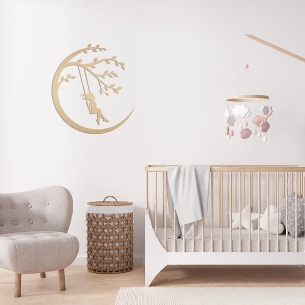 Moon Sign with Swinging Child, Child Swings on the Moon, Nursery Wall Decor, Kids Bedroom Wall Art, Girls Bedroom Room Decor for the Wall, Child's Bedroom Wall Art