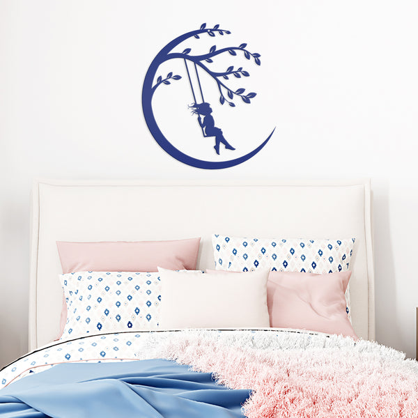 Moon Sign with Swinging Child, Child Swings on the Moon, Nursery Wall Decor, Kids Bedroom Wall Art, Girls Bedroom Room Decor for the Wall, Child's Bedroom Wall Art