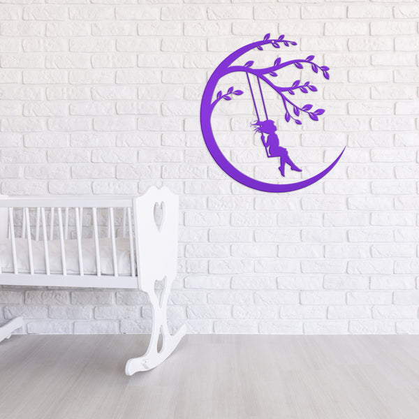 Moon Sign with Swinging Child, Child Swings on the Moon, Nursery Wall Decor, Kids Bedroom Wall Art, Girls Bedroom Room Decor for the Wall, Child's Bedroom Wall Art