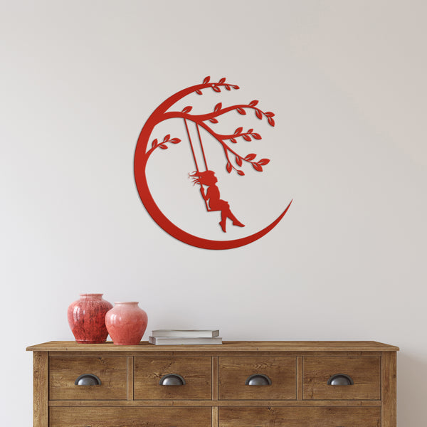 Moon Sign with Swinging Child, Child Swings on the Moon, Nursery Wall Decor, Kids Bedroom Wall Art, Girls Bedroom Room Decor for the Wall, Child's Bedroom Wall Art