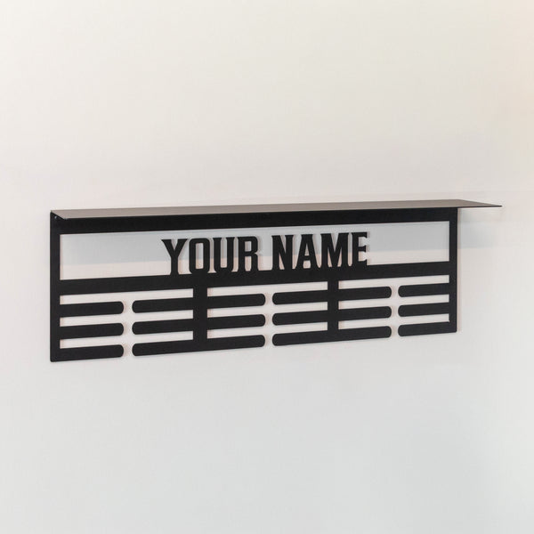 Trophy Shelf-Personalized Sports Award Organizer and Trophy Shelf - 2 Sport Icons - Unique Medals Holder - Ribbon Display