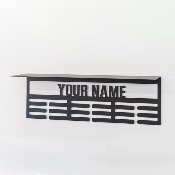 Trophy Shelf-Personalized Sports Award Organizer and Trophy Shelf - 2 Sport Icons - Unique Medals Holder - Ribbon Display