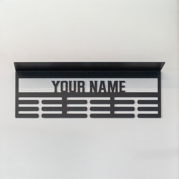 Trophy Shelf-Personalized Sports Award Organizer and Trophy Shelf - 2 Sport Icons - Unique Medals Holder - Ribbon Display