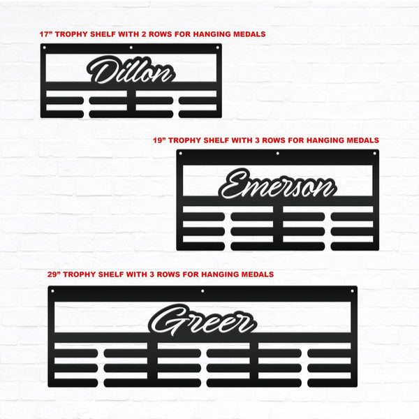 Custom Sports Medals Display with Trophy Shelf - Personalized Athlete Gift - Award Ribbons Organizer -Kids Room Decor - Youth Athletes Sign