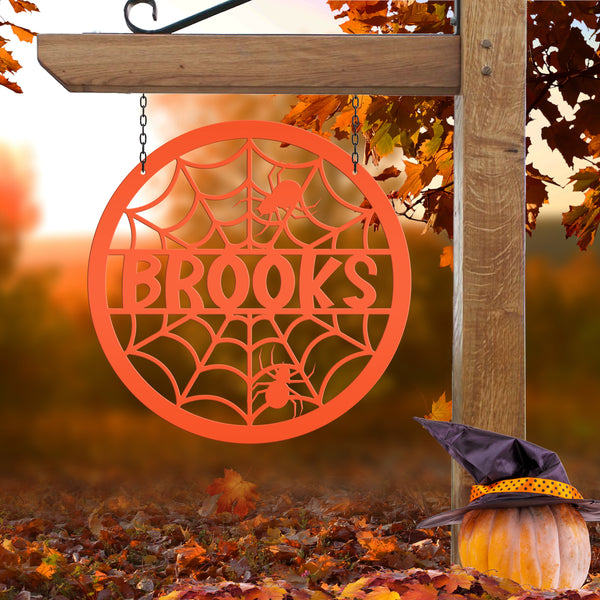Halloween Metal Spider Decor Customizable for Indoor and Outdoor use, Personalized Halloween Sign With Spiders, Haunted House Decorations