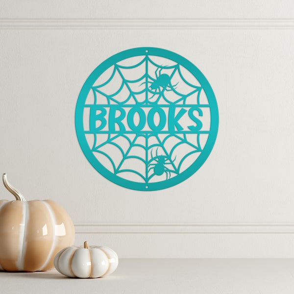 Halloween Metal Spider Decor Customizable for Indoor and Outdoor use, Personalized Halloween Sign With Spiders, Haunted House Decorations