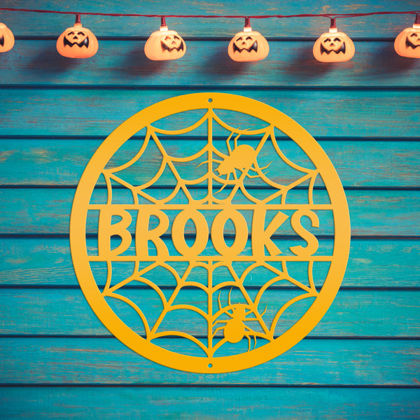 Halloween Metal Spider Decor Customizable for Indoor and Outdoor use, Personalized Halloween Sign With Spiders, Haunted House Decorations
