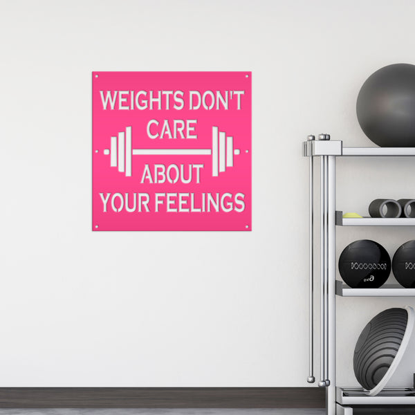 Weights Don't Care About Your Feelings Square Gym Metal Sign-Funny Gym Sign-Fitness Signs -Home Gym Signs-Funny Fitness Signs -Gym Sign Ideas-Gym Signs for Home