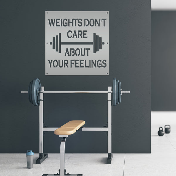 Weights Don't Care About Your Feelings Square Gym Metal Sign-Funny Gym Sign-Fitness Signs -Home Gym Signs-Funny Fitness Signs -Gym Sign Ideas-Gym Signs for Home