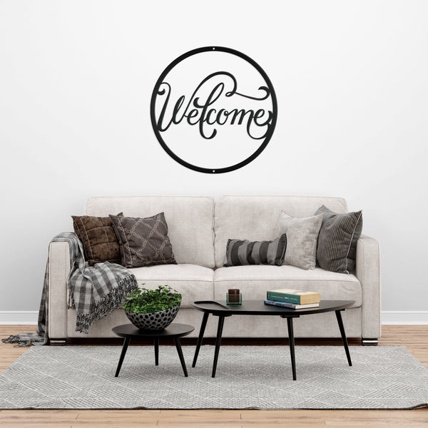 Round Welcome Metal Sign-Front Door Decor-Welcome Sign for Front Door-Porch-Welcome sign for entrance-Personalized Gift