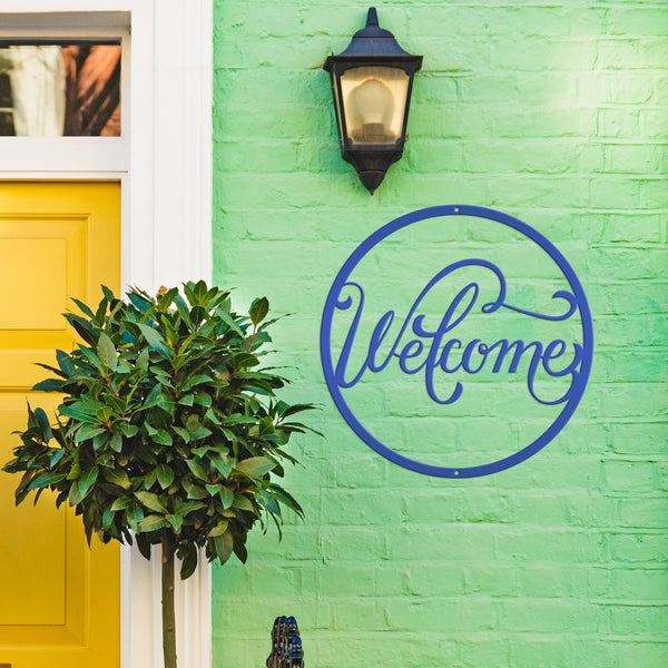 Round Welcome Metal Sign-Front Door Decor-Welcome Sign for Front Door-Porch-Welcome sign for entrance-Personalized Gift