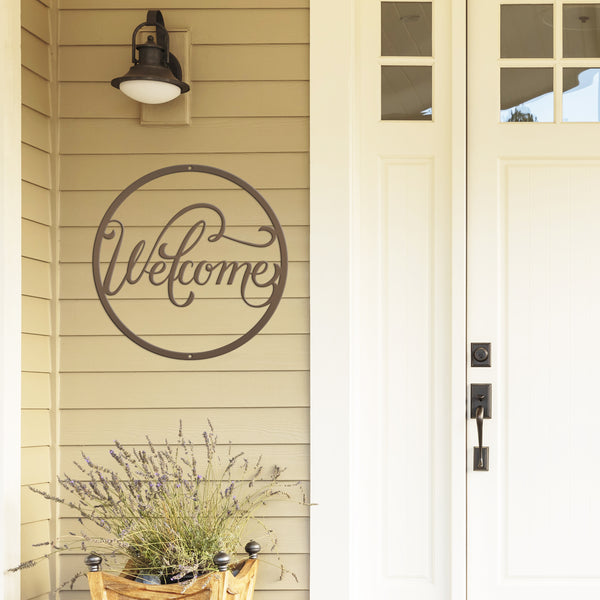 Round Welcome Metal Sign-Front Door Decor-Welcome Sign for Front Door-Porch-Welcome sign for entrance-Personalized Gift