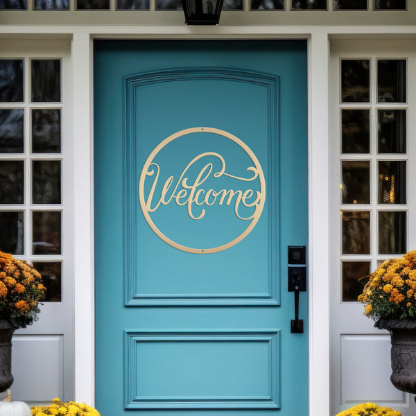Round Welcome Metal Sign-Front Door Decor-Welcome Sign for Front Door-Porch-Welcome sign for entrance-Personalized Gift