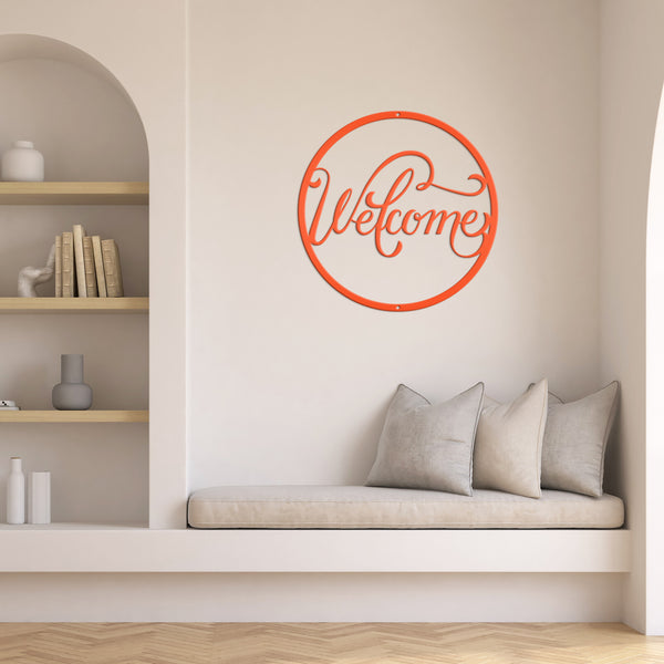 Round Welcome Metal Sign-Front Door Decor-Welcome Sign for Front Door-Porch-Welcome sign for entrance-Personalized Gift