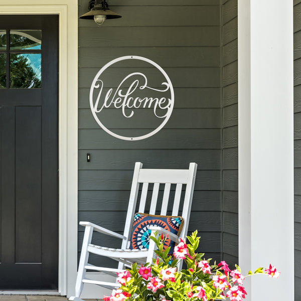 Round Welcome Metal Sign-Front Door Decor-Welcome Sign for Front Door-Porch-Welcome sign for entrance-Personalized Gift