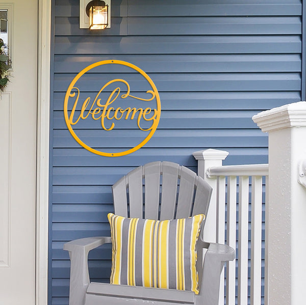 Round Welcome Metal Sign-Front Door Decor-Welcome Sign for Front Door-Porch-Welcome sign for entrance-Personalized Gift