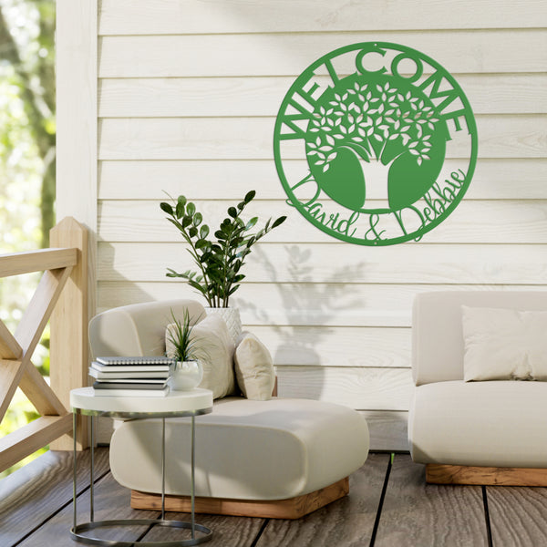 Custom Round Tree of Life Welcome Sign, Couples Gift, Wedding Present Idea, Front Door Welcome Sign, Wedding Gift, Name Metal Sign