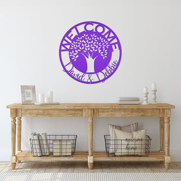 Custom Round Tree of Life Welcome Sign, Couples Gift, Wedding Present Idea, Front Door Welcome Sign, Wedding Gift, Name Metal Sign