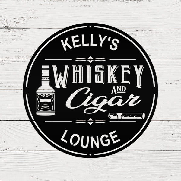 Personalized Whiskey & Cigar Lounge Metal Sign - Indoor Outdoor - Home Decor - Speed Fabrication