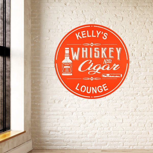 Personalized Whiskey & Cigar Lounge Metal Sign - Indoor Outdoor - Home Decor - Speed Fabrication