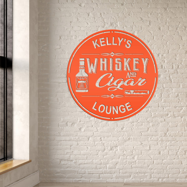 Personalized Whiskey & Cigar Lounge Metal Sign , Indoor -Outdoor Bar Decor - Home Decor Bar Home Decor-Personalized Bar Sign & Wall Decor, Pub & Bar Wall Art
